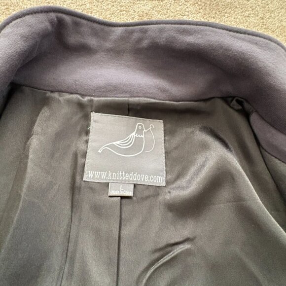 Knitted Dove Retro Button Front Jacket Coat Women’s Size L Gray/Black Trim EUC! - Picture 9 of 12